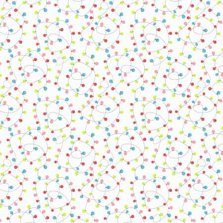 Windham Christmas Fabric - White Tangled Lights Christmas - #53551-3 - Happy Pawlidays by Jill McDonald Collecton - Cotton