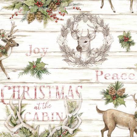 Springs Creative Christmas at the Cabin Fabric Christmas Deer 77511G550715 Susan Winget Cotton Fabric by the Yard 1 Yard image 1 Price: $13.00 Springs Creative Christmas at the Cabrin Fabric - Christmas - Deer - #77511G550715 - Susan Winget - Cotton