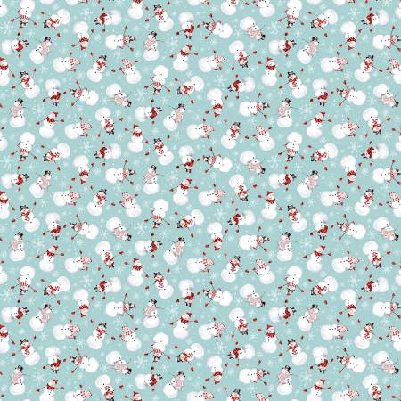 Henry Glass Snowman Fabric - Lt. Blue Tossed Snowmen - Bundle Up by Barb Tourtillotte Collection - #816-11 - Cotton Fabric