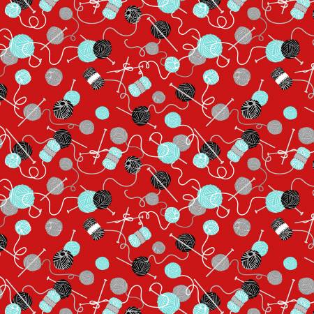 Benartex Knitting Yarn Fabric - All You Knit is Love by Kanvas Studio Collection - Red Knitting Away - #9922B-10 - Cotton