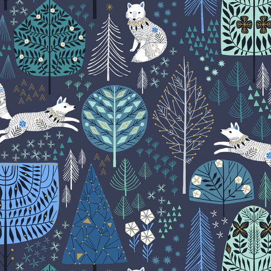 Dashwood Studio - Arctic - 2202 NAVY - Polar Bear - Fox - Floral - Cotton Fabric