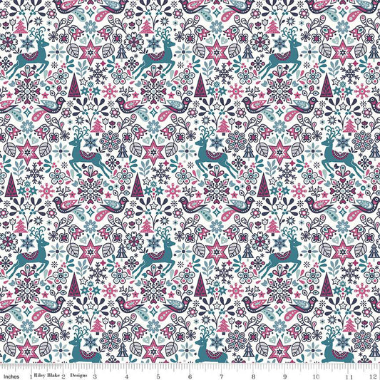 Riley Blake Fabric - Liberty Woodland Wonderland - Cotton - Deer - Christmas - Cotton Fabric