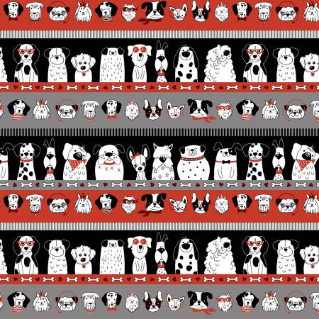 Michael Miller Black Hot Diggity Dog Stripe Fabric -  BOW WOW WOW Collection - CX10632 - Black -  Cotton Fabric