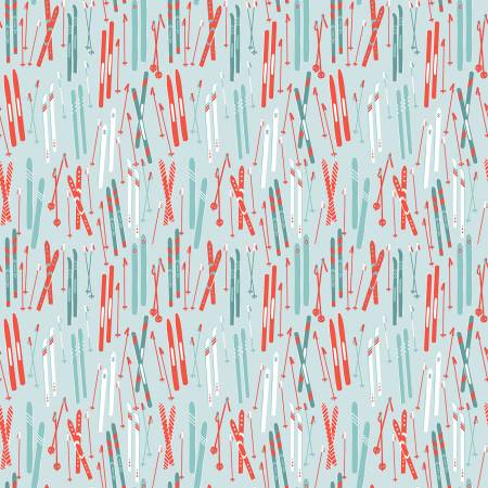 Riley Blake Fabric - Ski Hill Skis Powder - Corinne Wells Collection - #C14771R-POWDER - Cotton Fabric