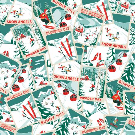 Riley Blake Fabric - Ski Hill Ski Posters Multi - Corinne Wells Collection - #C14777R-MULTI - Cotton Fabric