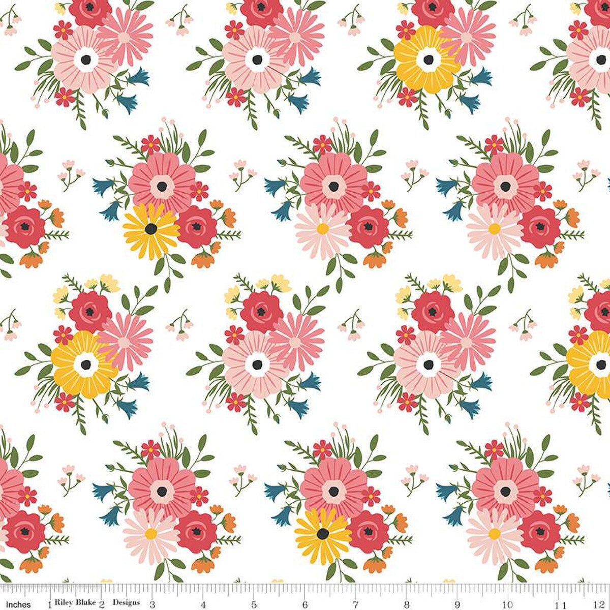 Riley Blake Fabric - Gone Glamping Bouquets White - C14791 - Lori Whitlock - Cotton