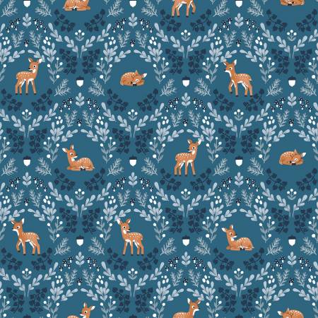Riley Blake Fabric - Twilight Creatures by Natalia Juan Abello Collection - Wild Fawns Blue - #C15361R - Cotton