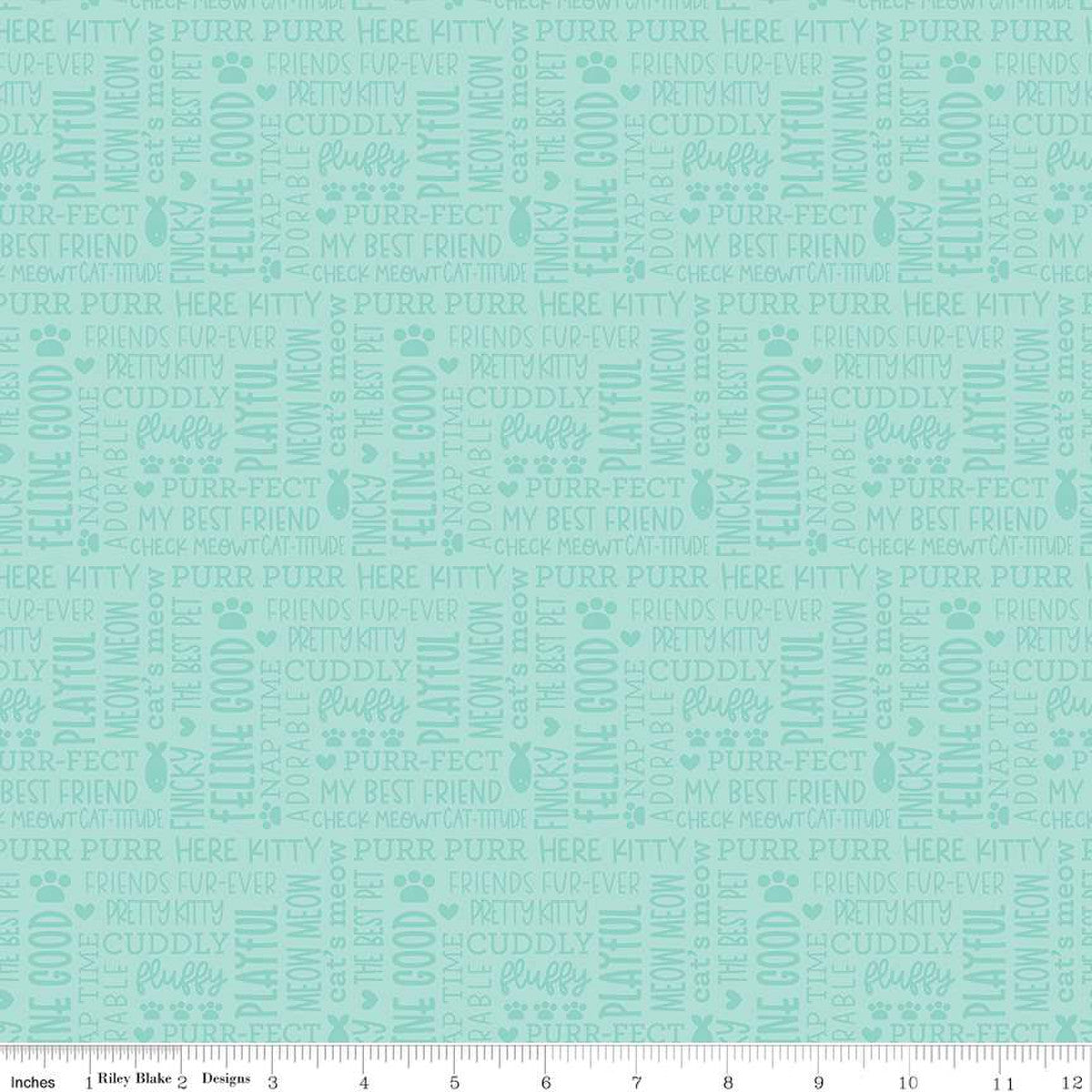 Riley Blake Fabric - Pretty Kitty, Kitty Talk Blue - Pretty Kitty by Doodlebug Design - C15651R - Cotton