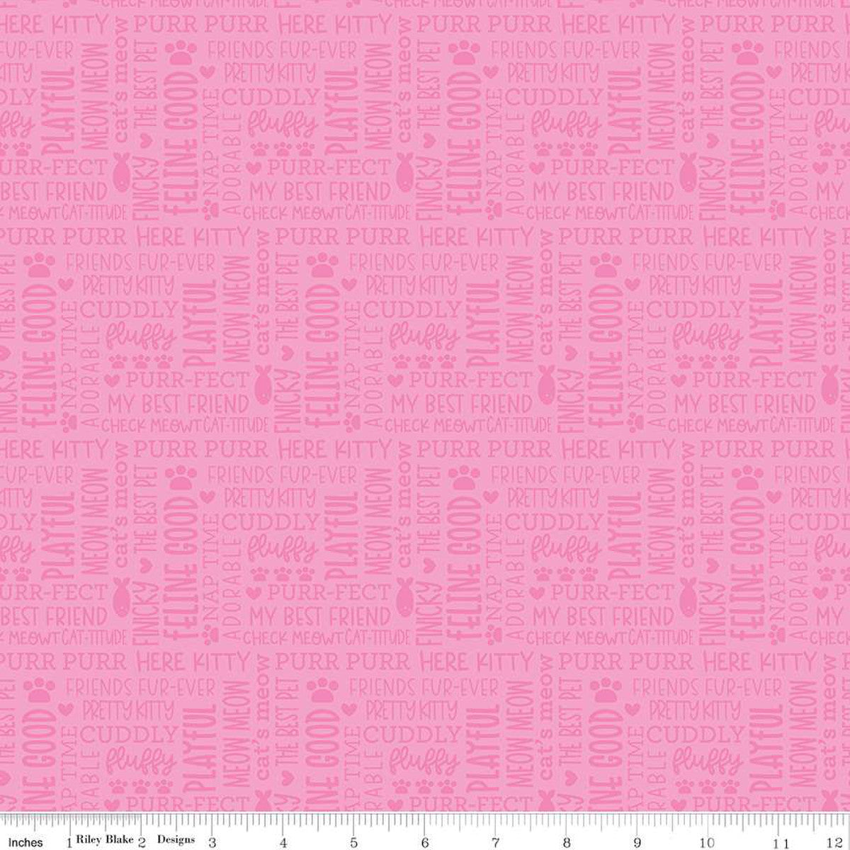 Riley Blake Fabric - Pretty Kitty, Kitty Talk Pink - Pretty Kitty by Doodlebug Design - C15651R - Cotton