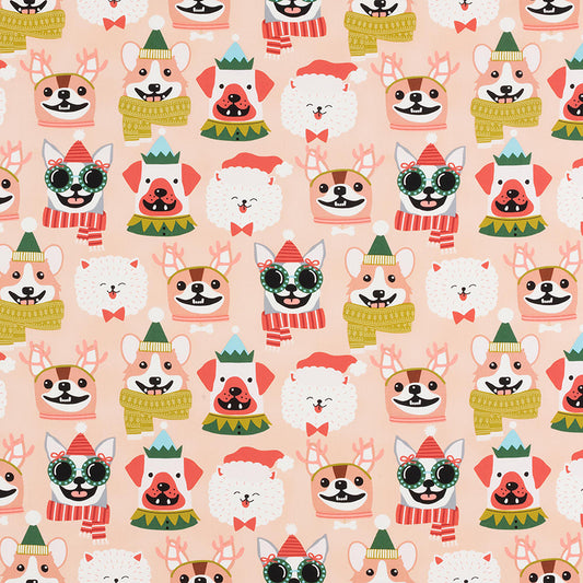 Alexander Henry Fabric - Canine Christmas - BLUSH - 8952B - Cotton Fabric - Dog - Christmas