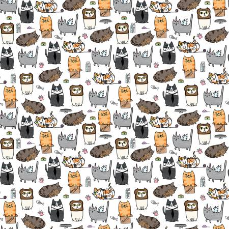 Timeless Treasures White Silly Kitties Fabric - Cats - CD2954 - WHITE - Cotton Fabric