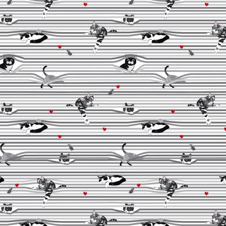 Timeless Treasures Cat Fabric - White Peekaboo Shade Cats - #CD3020-WHITE - Cotton Fabric