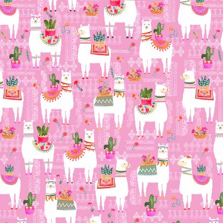 Michael Miller La Llama Fabric - La Vida Local MMF Collection - Pink - CX9416 - Cotton Fabric
