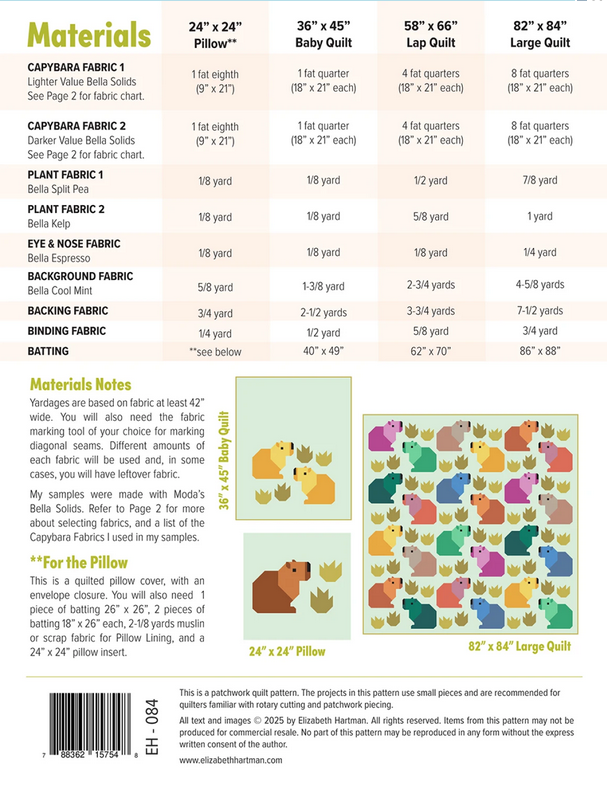 Elizabeth Hartman Quilt Pattern - Capybara Club - Elizabeth Hartman - #EH084 - Quilt Pattern