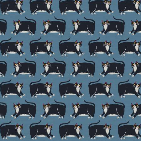 Paintbrush Studio Cat Fabric - Cats Meow Cat Stripe Blue - #120-22271 - Allison Cole - Cotton