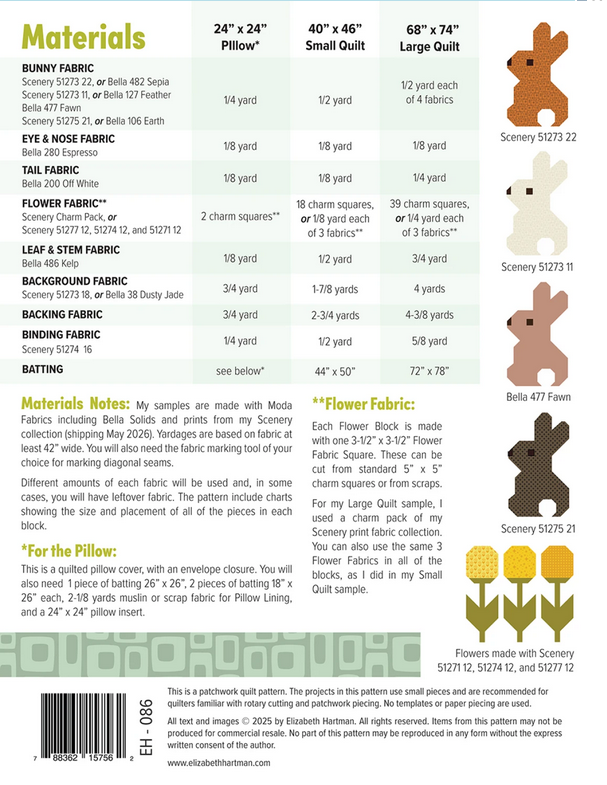 Elizabeth Hartman Quilt Pattern - Cottontails - Elizabeth Hartman - #EH086 - Quilt Pattern - Bear - Bunny - Bunnies