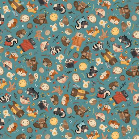 Michael Miller Fabric - Meet Me in the Forest by Alicia Dujets - Teal All My Friends Are Wild - #DC10760-TEAL - Cotton