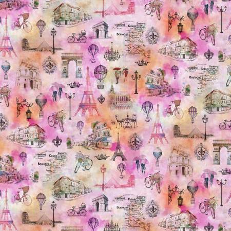 Michael Miller Gnome Fabric - We'll Always Have Paris - MMF Collection - Pink Paris Icons - DCX11156 - PINK - Cotton - Eiffel Tower