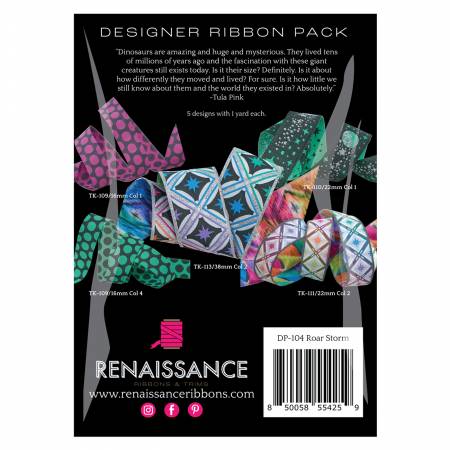 Tula Pink Roar Storm Designer Ribbon Pack - #DP-104-STORM - Renaissance Ribbons by Tula Pink - 5 Designs (I yard each)