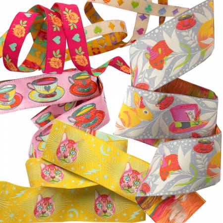 Tula Pink Curiouser Wonder Designer Ribbon Pack - #DP-94CCWONDER - Renaissance Ribbons by Tula Pink - 5 Designs (I yard each)