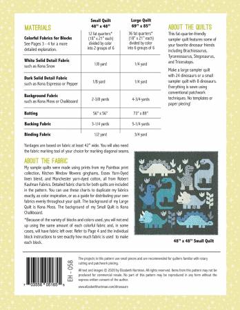 Elizabeth Hartman Quilt Pattern - Dinosaurs - Elizabeth Hartman - #EH058 - Quilt Pattern