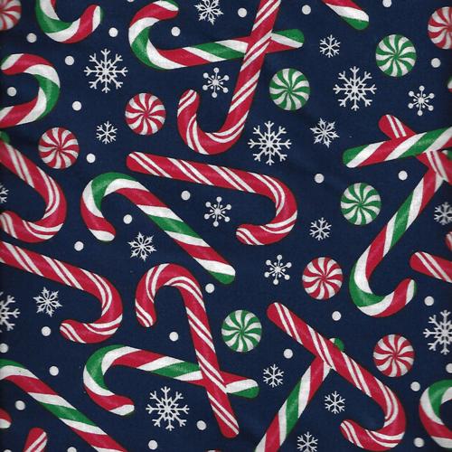 Fab Arts Candy Cane Toss Fabric - #279 - BLUE - Christmas - Candy Canes - Cotton Fabric - Holiday - Winter