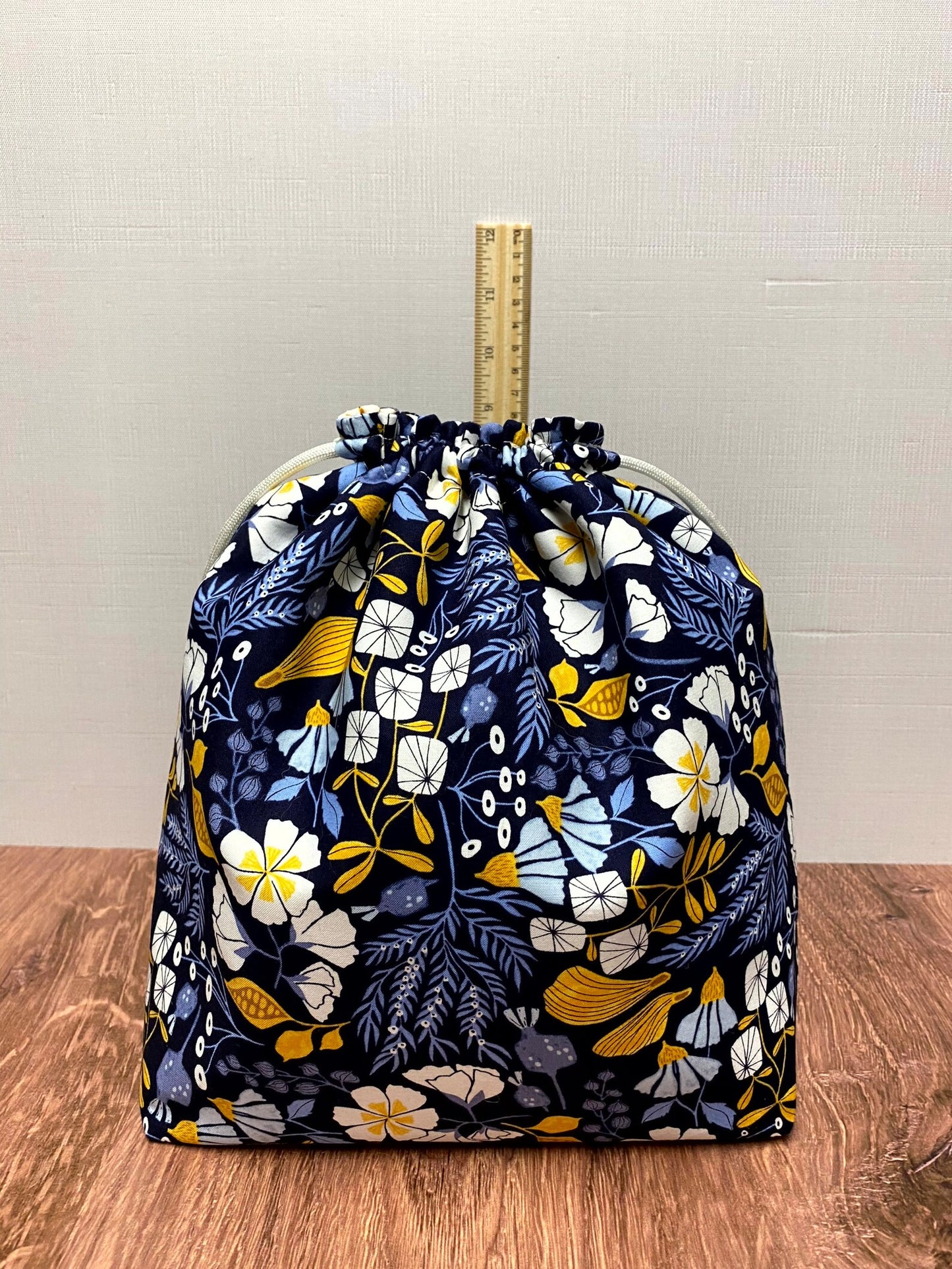 Flower Project Bag - Handmade - Drawstring Bag – Knitting Bag – Crochet Bag - Toy Sack - Floral