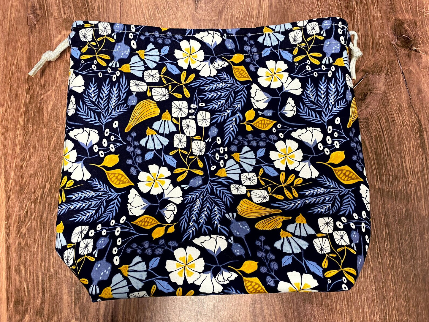 Flower Project Bag - Handmade - Drawstring Bag – Knitting Bag – Crochet Bag - Toy Sack - Floral