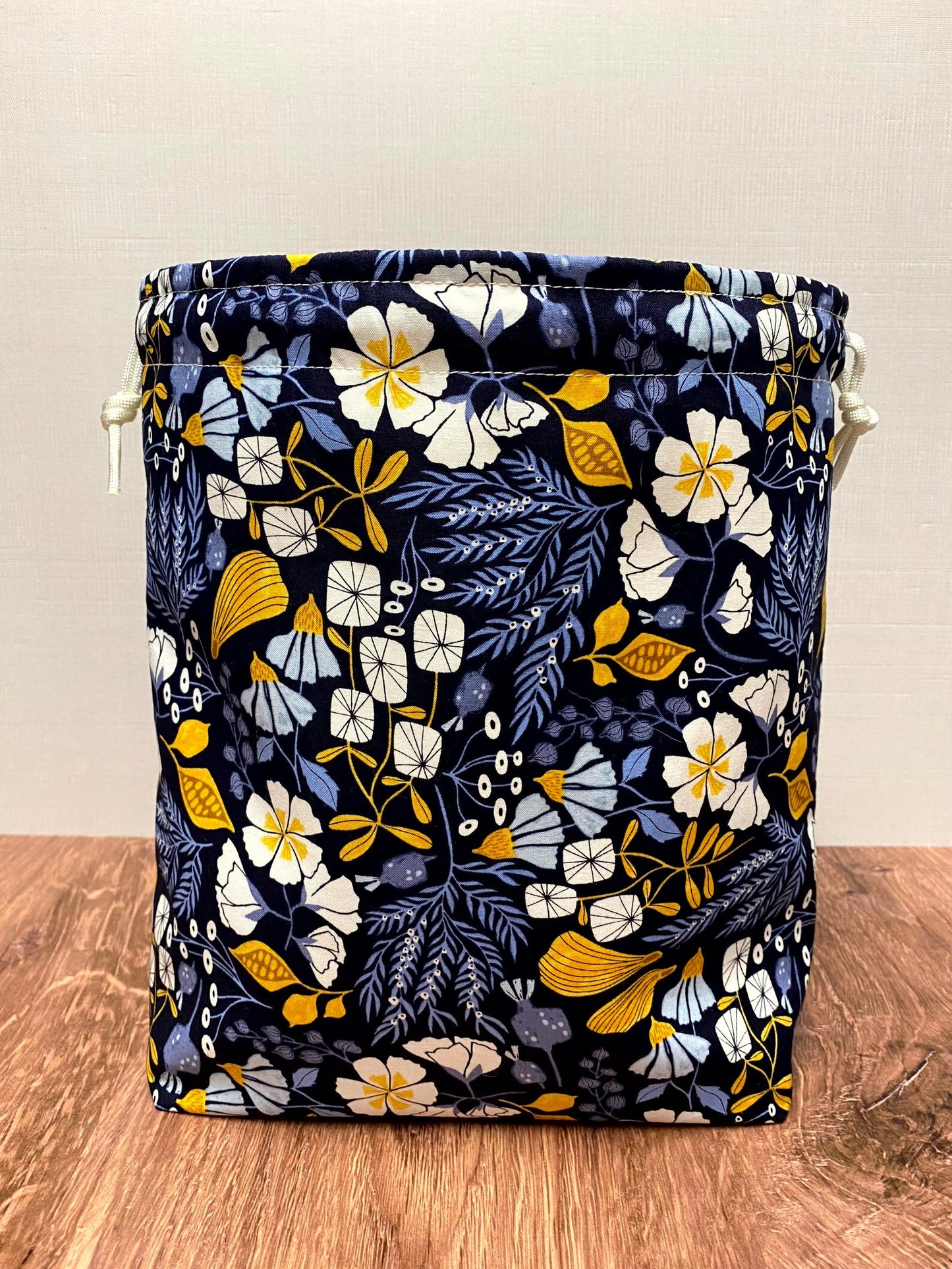 Flower Project Bag - Handmade - Drawstring Bag – Knitting Bag – Crochet Bag - Toy Sack - Floral
