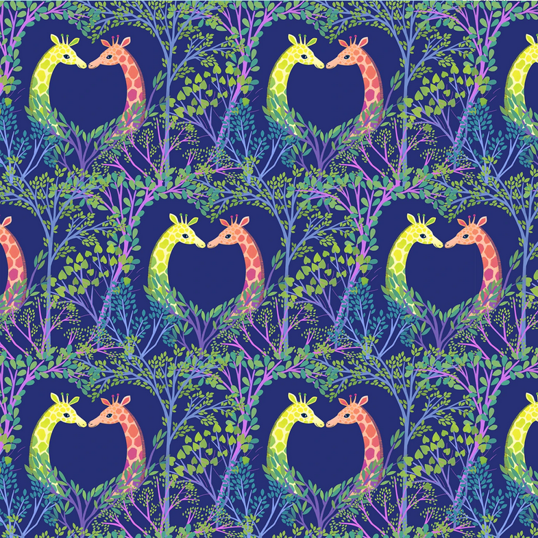 Free Spirit Love in the Wild Fabric - Love in the Trees Blue - Giraffe - Katy Tanis Collection - Cotton Fabric