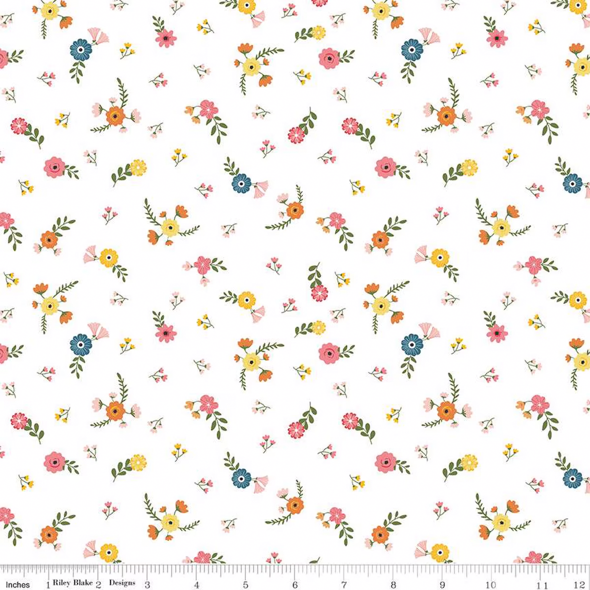 Riley Blake Fabric - Gone Glamping Flowers White - C14793 - Lori Whitlock - Cotton