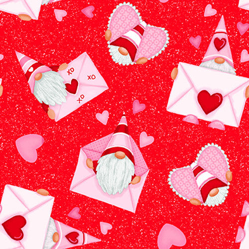 Henry Glass Gnome Fabric - Gnomie Love - Shelly Comiskey - Simply Shelly Designs - Heart - Valentine - Cotton Fabric