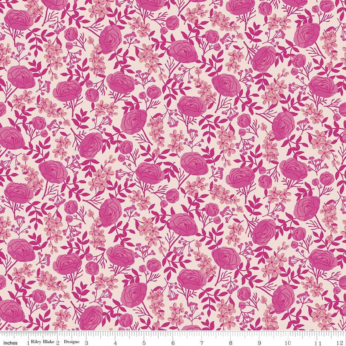 Riley Blake Fabric - Hope in Bloom Petals of Courage - Floral - Hot Pink - C11021 - Katherine Lenius - Cotton Fabric