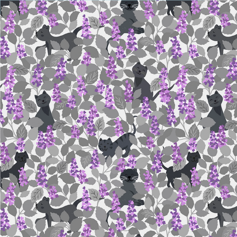 Lewis & Irene Cat Fabric - The Purrfect Book Club - Catnip grey and purples - library cats - Cat - Cotton Fabric
