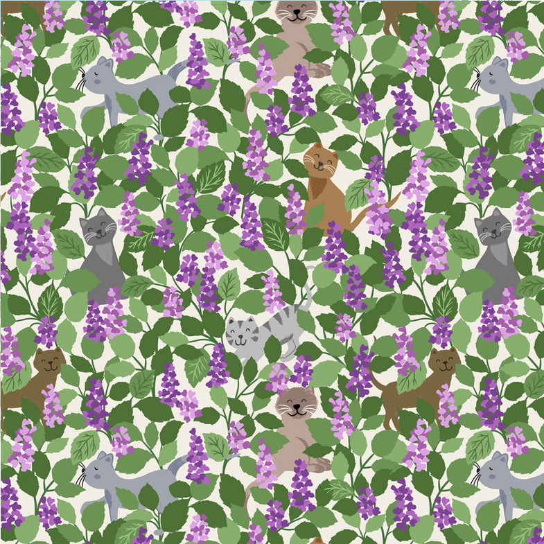 Lewis & Irene Cat Fabric - The Purrfect Book Club - Catnip Multi on Cream - Cat - Cotton Fabric
