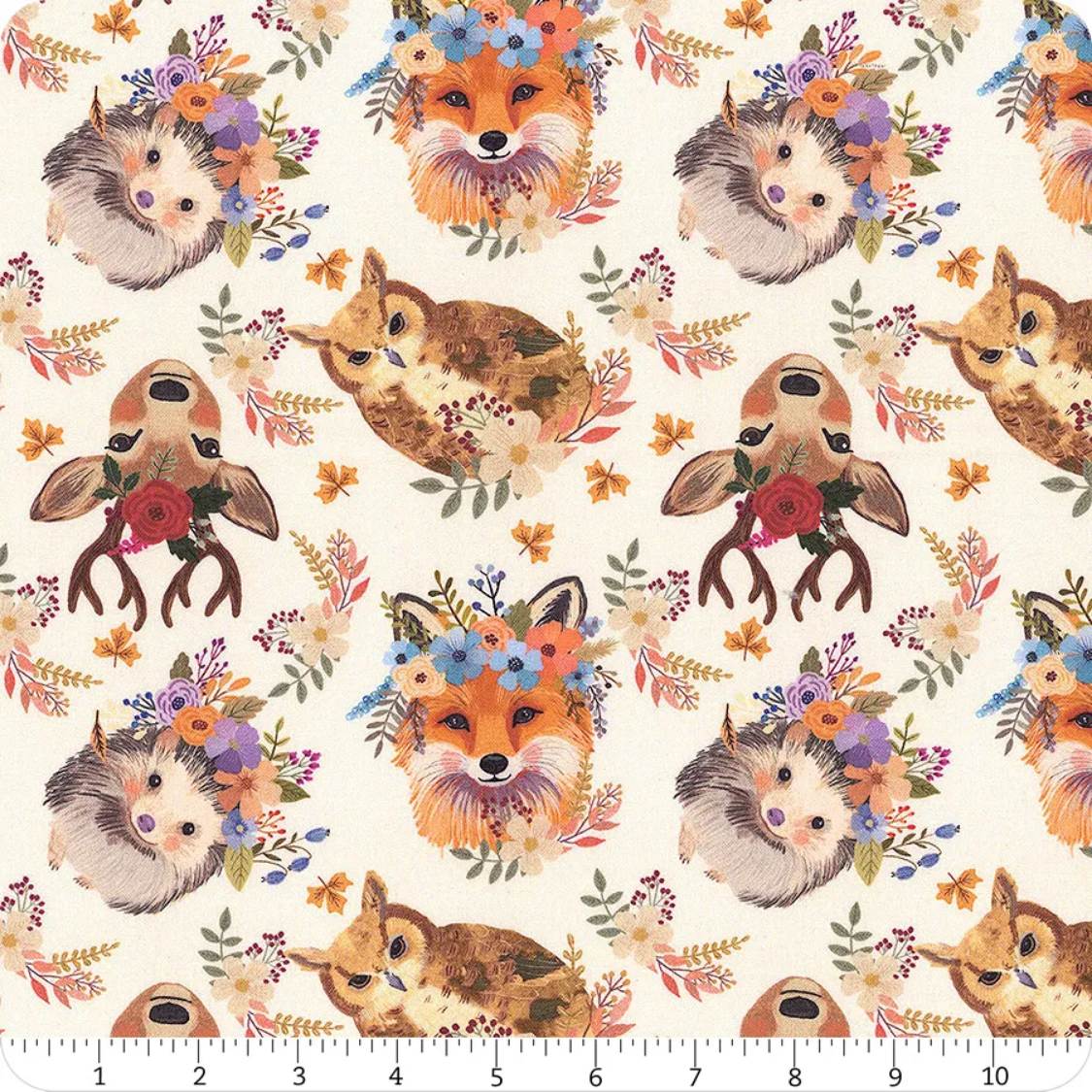 Free Spirit Cute Forest Fabric - Cute Forest - Ivory - Mia Charro - PWMC116.IVORY - Woodland - Fox - Owl - Floral - Cotton Fabric