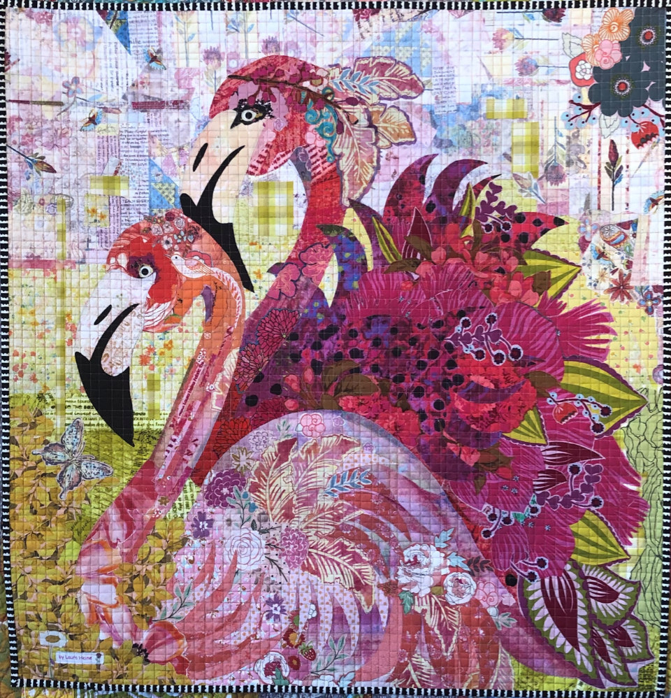 Laura Heine Flamingo Collage Pattern - Opposites Attract Collage - #FWLHOPA - Fiberworks Inc - Quilt Pattern - Flamingo