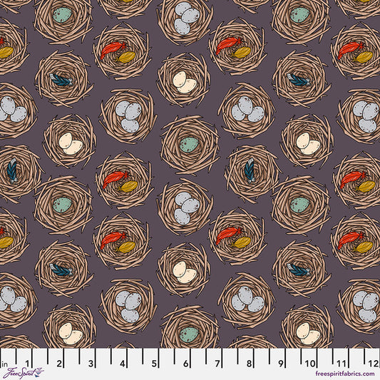 Free Spirit Fabric - Birds of a Feather - Nest Dot - Plum - Rachel Hauer - PWRH052 - Cotton Fabric
