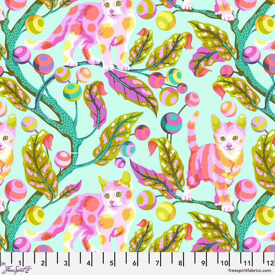 Free Spirit Tula Pink Tabby Road Déjá Vu Fabric - Disco Kitty - Technomint - PWTP092.TECHNOMINT - Cotton