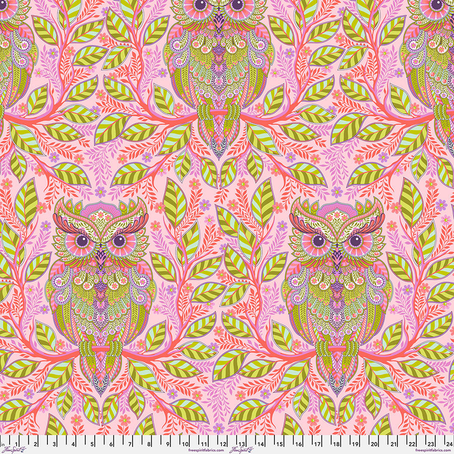 Free Spirit Tula Pink Fabric - Full Moon Forest II - Hootie Patootie - Honey - Owl - Floral - Cotton Fabric