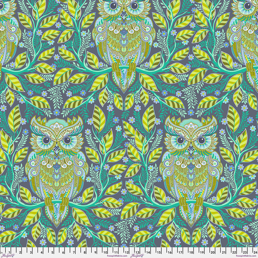 Free Spirit Tula Pink Fabric - Full Moon Forest II - Hootie Patootie - Starlight - Owl - Floral - Cotton Fabric