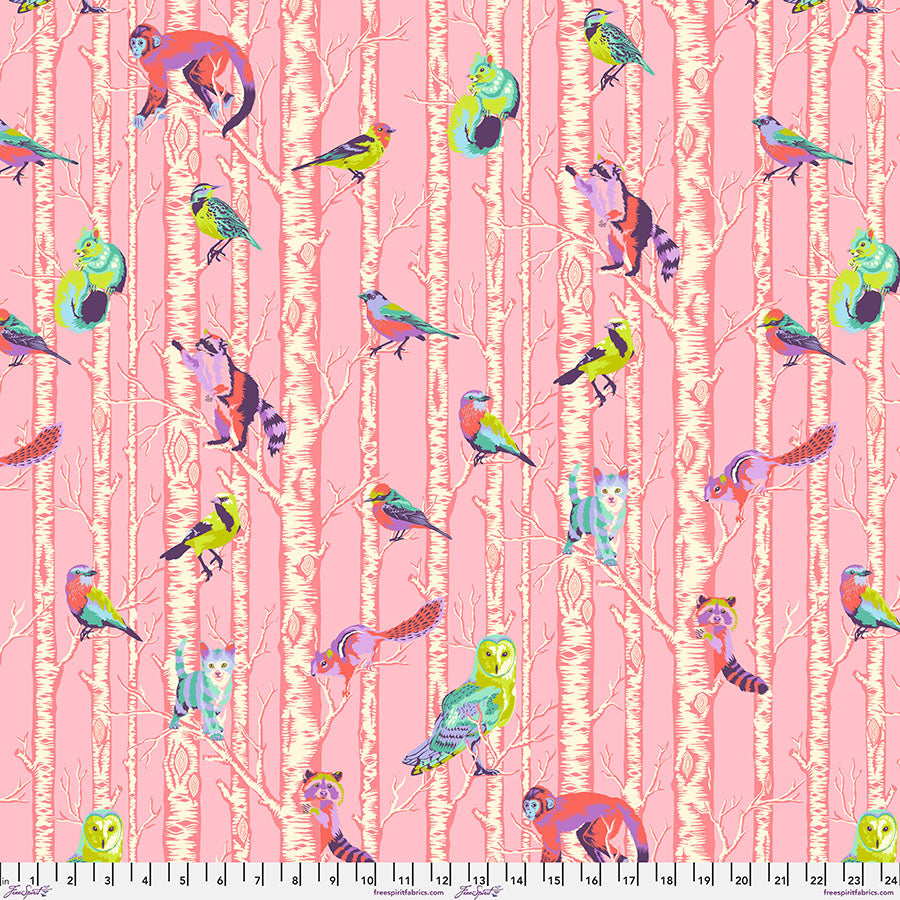 Free Spirit Tula Pink Fabric - Full Moon Forest II - Family Tree - Honey - Bird - Floral - Cotton Fabric