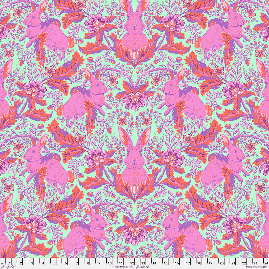 Free Spirit Tula Pink Fabric - Full Moon Forest II - Hoppy Go Lucky - Blossom - Bunny - Rabbit - Floral - Cotton Fabric