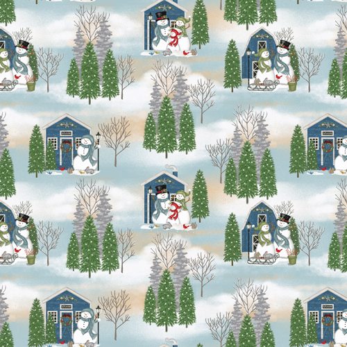 Studio E Snowman Dreams Fabric - 7036-71  - BLUE - Sharla Fults - Winter Outing - Cotton Fabric - Holiday - Winter