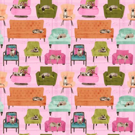 Dear Stella Cat Fabric - Multi Lounge Cats - Lazy Sunday by Pammie Jane - #ST-DPJ2897-MULTI - Cotton