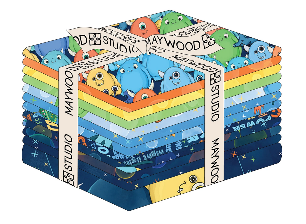 Maywood Studio Monster Fat Quarters - Fat Quarter Space Monsters - 12 Fat Quarters Bundle - Cotton