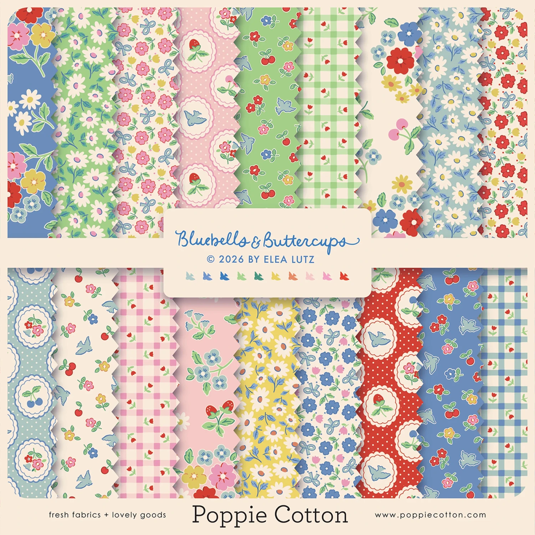 Poppie Cotton Fat Quarters - Bluebells & Buttercups - #BL26886 - 18 Fat Quarters Bundle - Cotton Fabric