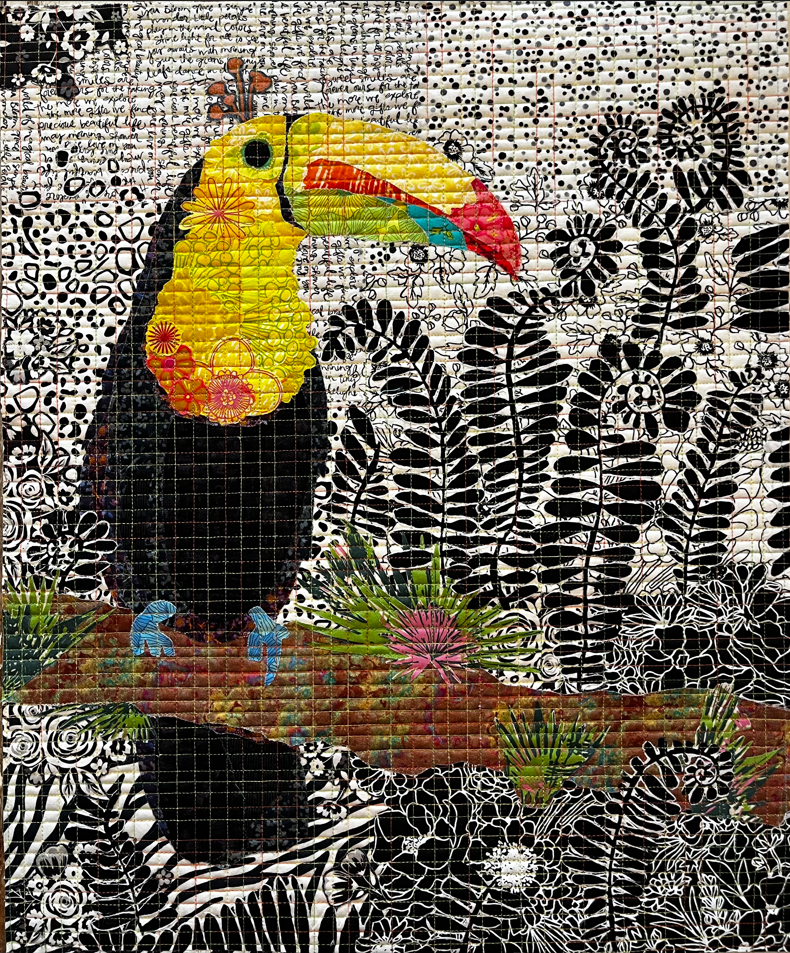 Laura Heine Tiki Toucan Collage Pattern - #LHFWNOLA - Fiberworks Inc - Quilt Pattern