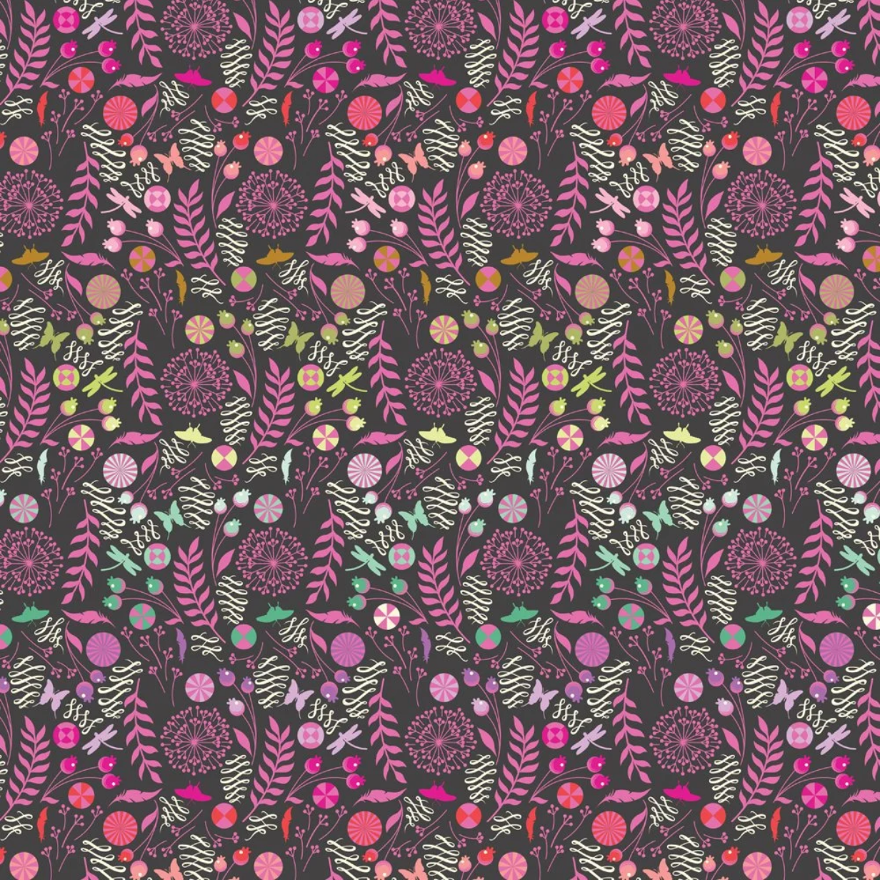 Free Spirit Tula Pink Fabric - Prince Charming Deja Vu - Dandelion - Licorice - #PWTP279.LICORICE - Cotton Fabric