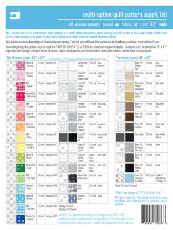 Violet Craft Unicorn Quilt Pattern - The Unicorn and Horse Abstrations Quilt Pattern - #VC035 - Foundation Paper Piercing